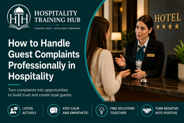 Hotel employee handling a guest complaint professionally